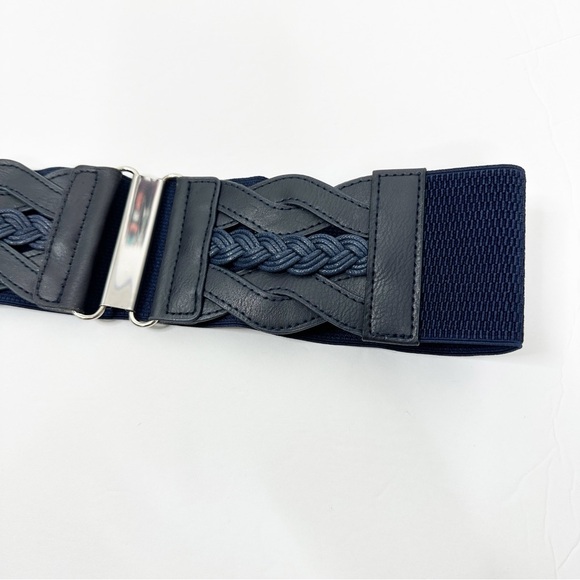2/$30 NEW Elastic Wide Waist Belt Braided Navy Blue - Picture 8 of 12